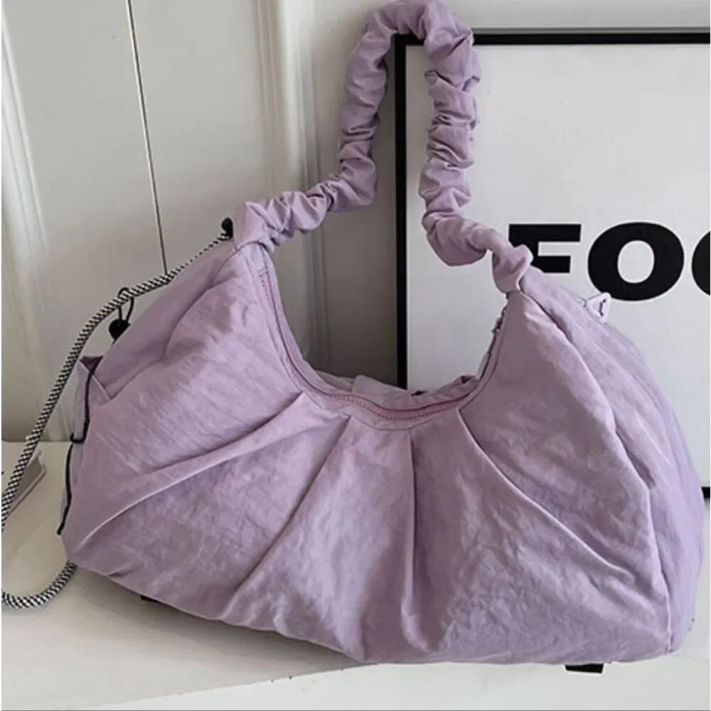 Lavender Ruched Handle Women's Pleated Boho Bag In Purple